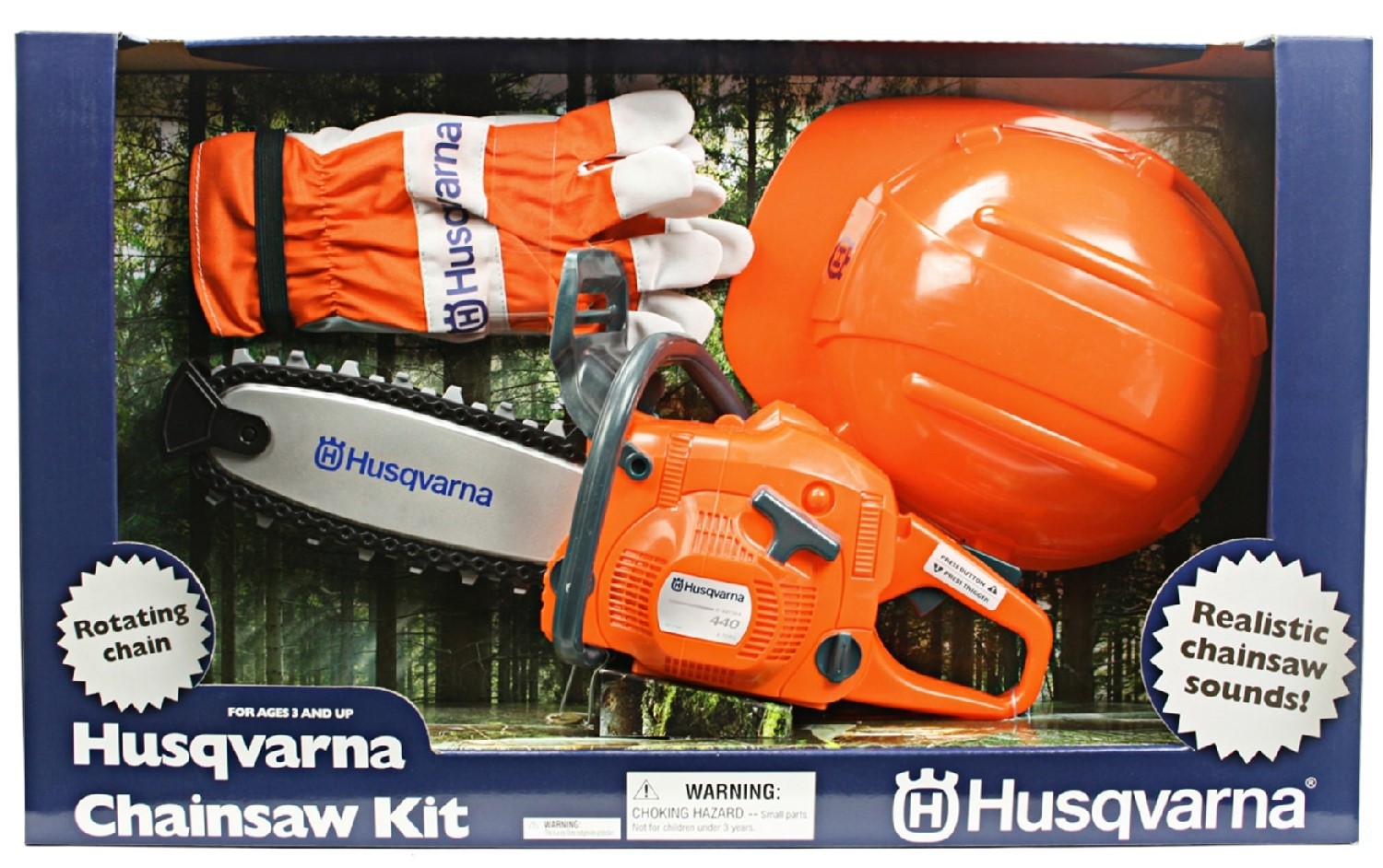 Spielzeug Set Motorsäge, Helm, Handschuh